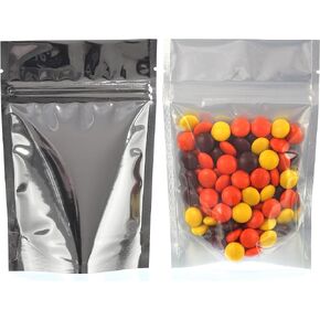 CleverDelights Silver/Clear Stand Up Pouches - 2oz - 100 Pack - 4" x 6" x 2" - Resealable Bag