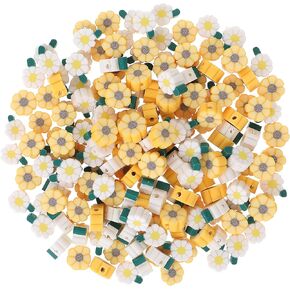 200 Pieces Polymer Clay Beads, Mixed Flower Beads Cute Daisy Bracelets Beads Cute Clay Bead Charms Flat Spacer Beads with 5mm Hole for Earring Bracelets Necklace Jewelry DIY Crafts Making Supplies