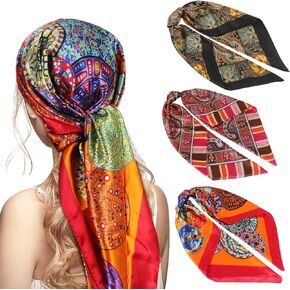 Unaone 3 Pack 35.4" head scarf for women, Silk Scarf Square Satin head wraps Luxury Hair Scarf Neck Scarf Head Scarves