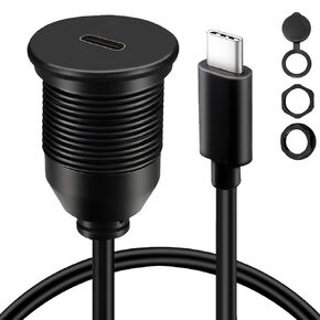 BATIGE Single Port Type C 3.1 Car Flush Mount Cable USB C 3.1 Panel Mount Male to Female Extension Cable for Car Truck Boat Motorcycle 3ft