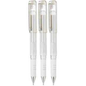 Pentel White Hybrid Gel Grip DX Metallic Gel Pens Broad 1mm Tip Nib 0.5mm Line Width Gel Ink K230-WO (Pack of 3)