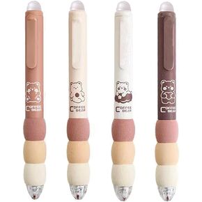 4 Pcs Erasable Gel Pens Cute Retractable Pens Cartoon Bear Pens 0.5mm Black Ink Pen Office School Pens Women Girls Boys Pens (Black Ink-Coffee Bear)