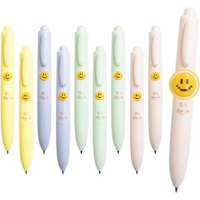 M&G 0.5mm Retractable Gel Ballpoint Pen, Fat Gel Pen Black Ink Cute Pen Pack of 10 With Smiley Face Large Smooth Pens Fine Tip