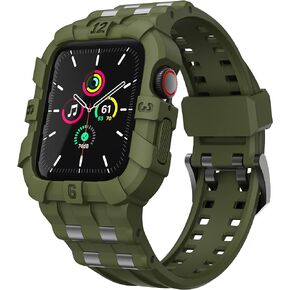 T-ENGINE متوافق مع Apple Watch Series 9 8/7 45mm SE 6/5/4/3 44mm 42mm، حافظة متينة مع حزام للرجال والنساء (45mm/44mm/42mm، برتقالي + خشب)