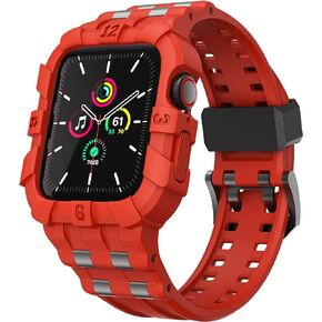 T-ENGINE Compatible with Apple Watch Series 9 8/7 45mm SE 6/5/4/3 44mm 42mm, Rugged Case with Band for Men Women (45mm/44mm/42mm, Orange+Wood)