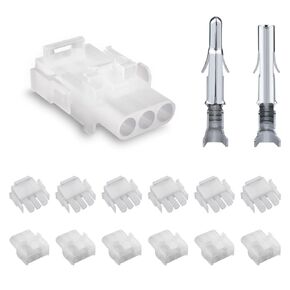 JRready ST6425 MLX 3 Pin Power Connector，6.35mm Diameter Pin and Sockets 14-20 AWG，Compatible with Molex MLX 3 Pin Male& Female Connector (6 Matched Sets)
