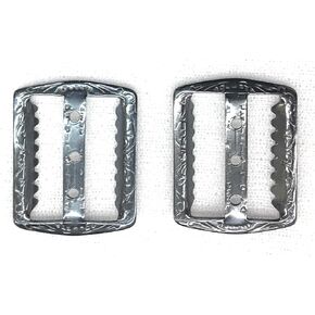 2 Vest Buckle, Flat Slide with Design Fastener, Dark Pewter Gun Color Plating 3/4" Center etched floral design