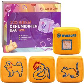 4Pcs 200 Gram Indicating Silica Gel Desiccant Bags, Rechargeable Gun Safe Dehumidifier