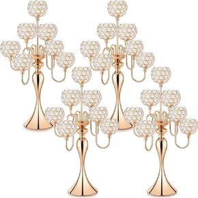 4 Pcs 27.6'' 7 Arm Crystal Candelabra Candle Holder Centerpieces Gold Crystal Candelabra Centerpieces Crystal Candle Holders Candlestick Formal Party Decorations for Tables Wedding Party Dinner