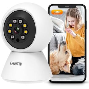 EVERSECU HD 2K 3.0MP WiFi Home Security Camera, Pan/tilt, Humanoid Auto Tracking, 2 Way Audio, Night Vision, Compatible with Alexa, Baby Monitor Elder Pet Camera
