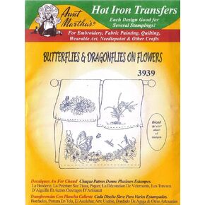 Butterflies & Dragonflies on Flowers Aunt Martha's Hot Iron Embroidery Transfer