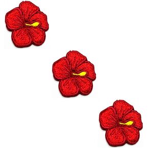 HHO Patch Set 3 Pieces. Mini Red Hibiscus flower Embroidered Patches Cute Hibiscus flower Kids Cartoon Iron on Patches for DIY Decoration T-Shirt Backpack Hoodies Bags Jeans