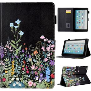 حافظة لجهاز Fire HD 8 Tablet (الجيل الثامن/السابع/السادس، إصدار 2018/2017/2016)، حافظة واقية بغطاء قابل للطي من جلد البولي يوريثان الفاخر مع خاصية التنبيه التلقائي للنوم، زهور in Kuwait
