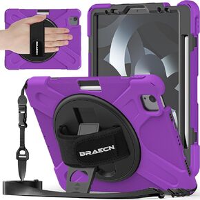 BRAECNstock لجهاز Apple iPad Air 5th 4th Gen Case 10.9 بوصة iPad Pro 11 بوصة 4th 3rd 2nd 1st Gen حافظة مقاومة للصدمات iPad للأطفال مع واقي شاشة وحامل قلم وحزام يد دوار + حامل - وردي ساكورا