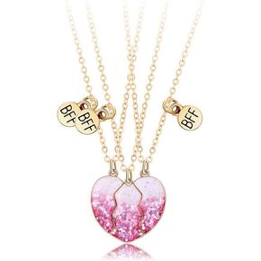 الوردي الترتر قلادة أفضل صديق قلادة مجموعة للنساء الفتيات لطيف لصق نصف القلب المغناطيسي لغز مطابقة قلادة الصداقة لمدة 3 القلائد الانقسام مجوهرات عيد الميلاد هدايا عيد ميلاد لابنة in Kuwait