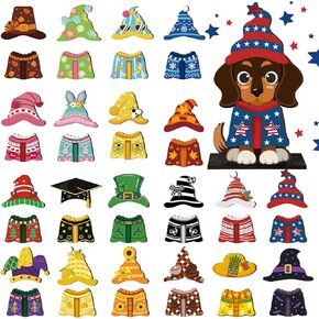 42 Pcs Patriotic Interchangeable Seasonal Dog Sign July 4th Flag Day Decor Interchangeable DIY Wooden Dog Decoration Magnet Detachable Changeable Wooden Dog Accessories for Summer Gifts