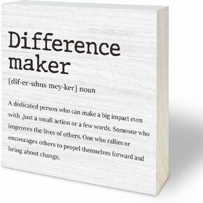 4"X4" Wooden Block Sign - Difference Maker Definition - Pine Wood Plaque, Home & Office Desk Decor, Room Tabletop Ornament, Shelf Supplies, Decorative Housewarming Gift - A04