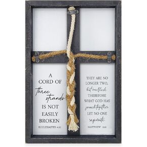 A Cord of Three Strands Wedding Sign Wall Decor 15x10 Inch Christian Marriage Art Wood Framed Unity Cross Braid for Wedding Ceremony Ideas Religious Couple Anniversary Wall Hanging (Black)