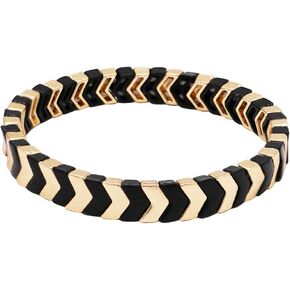 Rosemarie & Jubalee Women's Multi Tone Metal Link Chevron Tile Stretch Bangle Bracelet, 3.5"