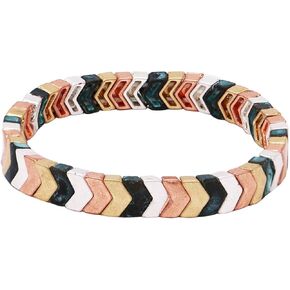 سوار Rosemarie & Jubalee نسائي متعدد الألوان ذو وصلات معدنية من بلاط شيفرون قابل للتمدد، 3.5 بوصة in Kuwait