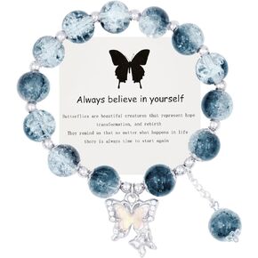 Crystal Beaded Bracelets for Women Crackle Glass Beads Bracelet Butterfly Charm Bracelet Stretch Crystal Beads Butterfly Bracelet Butterfly Gifts for Women