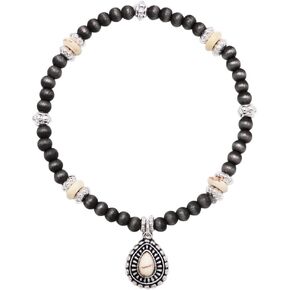 Rosemarie & Jubalee Women's Dainty Western Howlite Stone Concho Charm On 4mm Metallic Pearl Stretch Bracelet, 6.5"
