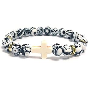 الصليب الحجر الطبيعي الخرز أساور ممتدة 8 مللي متر الفيروز العقيق الصليب مطاطا الصلاة سوار للنساء الرجال خاتم هدايا مجوهرات أنيقة in Kuwait