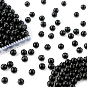 Kigeli 300 Pcs Black Agate Beads Round Imitation Onyx Gemstone Beads Black Smooth Polished Spacer for Jewelry Making Bracelet Necklace Earrings DIY Crafts