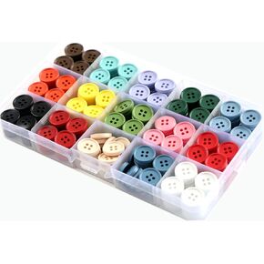 300 PCS 5/8 Inch (15mm) Round Painted Resin 15 Colors Assorted Buttons for Garment Sewing Round 4-Hole Decorative Buttons for Handmade Crafts DIY Projects (Each Color 20 PCS)
