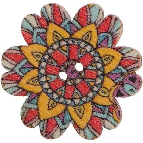 AKOAK 100 Pieces of Wooden Buttons Simple Retro Style Sunflower Buttons Classical Pattern Design Cartoon Children Decorative Buttons (15 MM)