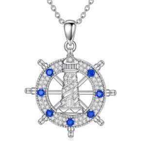 Rudder Necklace 925 Sterling Silver Lighthouse Rudder Pendant Nautical Jewelry Gift for Women Girls