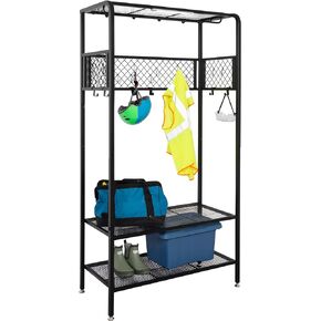 Honey-Can-Do Garage Entryway Storage Unit With Light, Hooks and Clothes-Hanging Bar, Black SHF-09842 Black