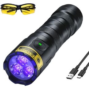 DARKBEAM UV Flashlight 395nm Black Light, 3 LEDs Powerful Ultraviolet Flashlights Rechargeable USB-C, Mini Woods Lamps Long Life - Water Resistant, Pet Urine Detector, for Fluorescent Detection