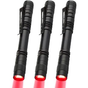Red LED Pen Flashlights, Mini, Waterproof Pocket Flashlight with Clip, Small Red Light Flashlights for Work,Astronomy, Aviation, Night Observation (3 Pack Red Light)