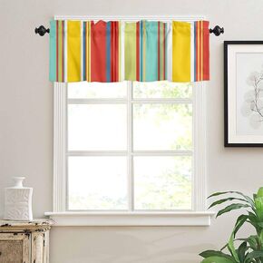 Valance Curtain for Kitchen Colorful Stripes Red Yellow Teal Green Wood Texture Windows Treatments Curtains Rod Pocket Valances for Living Room Farmhouse Bathroom Bedroom Decor 54" x 18"