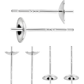 3 Pairs Hypoallergenic 925 Sterling Silver Earrings Posts Pearl Cup Pad Blank Earring Pin Studs with Silicone Earring Backs for Jewelry Making Findings