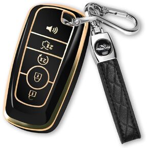 For Ford Key Fob Cover with Keychain, Soft TPU Key Case Shell Full Protection for Ford Explorer Fusion Escape Edge Expedition F150 F250 F350 F450 F550 Maverick Mustang(Black)