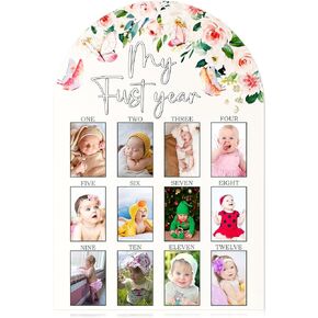 My First Year Photo Board Baby Duck, 12 Month Milestone Board Wood Picture Frame 1st Birthday Nursery Decoration Newborn Baby Keepsake Gift for Mom