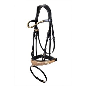Medusa Snaffle Bridle Snake Skin Print Beautiful Quality Horse Leather Bridle with Matching Leather Reins Size Full Black Color Leather