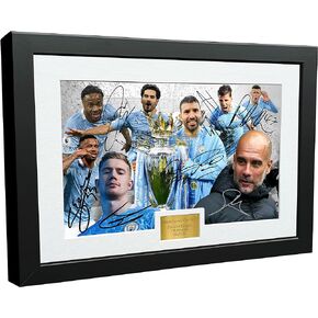 12x8 A4 2021 Premier League Champions Manchester City FC Signed Sterling Guardiola Jesus Aguero Foden Kevin De Bruyne Gundogan Dias Autographed Photo Photog