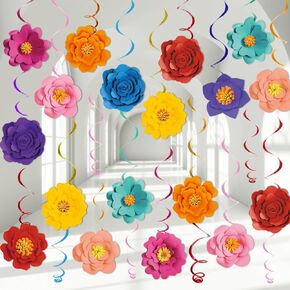 60Pcs Mexican Fiesta Party Decorations Mexican Floral Hanging Swirl Mexican Banners for Fiesta Party Fiesta Theme Party Supplies Birthday Baby Shower Decorations（Paper）