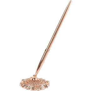lasenersm 1 Piece Pen Holder Hollow Round Pen Holder Signing Pen Set Pen Stand Guest Sign In Pen and Pen Stand Set Wedding Signing Pen Set Wedding Guest Book Pen with Stand, Rose Gold