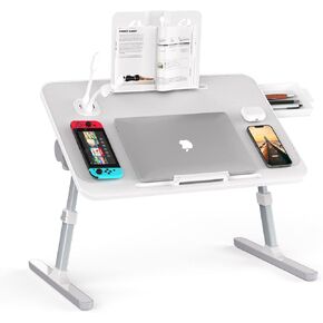 مكتب كمبيوتر محمول من RAINBEAN مع منفذ شحن وحامل كتب، مكتب كمبيوتر محمول قابل للطي وقابل للتعديل للسرير والأريكة in Kuwait