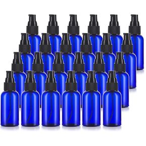 JUVITUS 2 oz Cobalt Blue Boston Round Plastic Bottles with Black Treatment Pump (24 Pack)