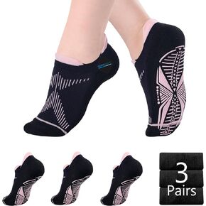 BRISIRA Bamboo Viscose Pilates Socks Compression Non Slip Cushioned Anti Blister Moisture Wicking Yoga Socks