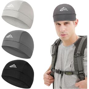 3 Pieces Cooling Skull Cap, Mesh Helmet Liner Sweat Wicking Cycling Running Hat for Men Women Beige