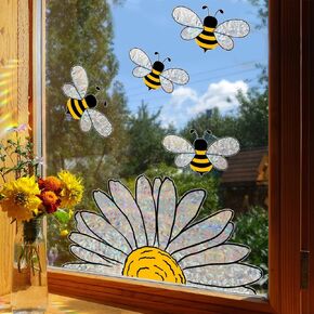 1 ورقة عباد الشمس نافذة يتمسك نافذة للنوافذ الزجاجية الربيع الصيف زهرة نافذة تتشبث PVC الألوان المائية النحل عباد الشمس نافذة الشارات عباد الشمس النحل نافذة ملصقات لمكتب متجر ديكورات المنزل in Kuwait