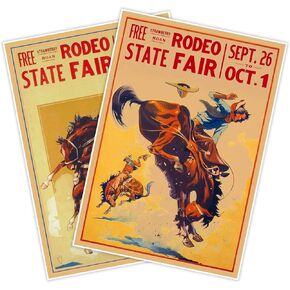 مجموعة من قطعتين (2) إعادة طباعة مجانية لمعرض Strawberry Roan Rodeo State حوالي عام 1920 | ملصق مطبوع فني لتزيين الحائط العتيق | مقاس 11 × 14 بوصة (280 مم × 355 مم)