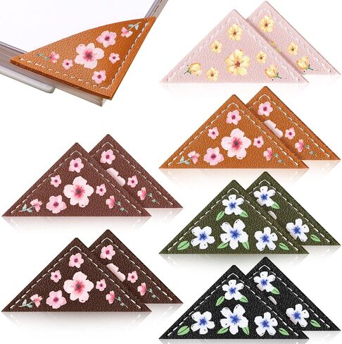 12 Leather Bookmarks Corner Bookmark Gifts for Women Flower Bookmarks for Kids Book Accessories for Reading Book Lover Cute Book Reading Gifts Lovers Floral Print Triangle Bookmark (Flower) in Saudi Arabia