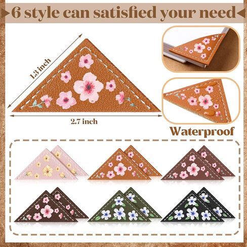 12 Leather Bookmarks Corner Bookmark Gifts for Women Flower Bookmarks for Kids Book Accessories for Reading Book Lover Cute Book Reading Gifts Lovers Floral Print Triangle Bookmark (Flower) in Saudi Arabia